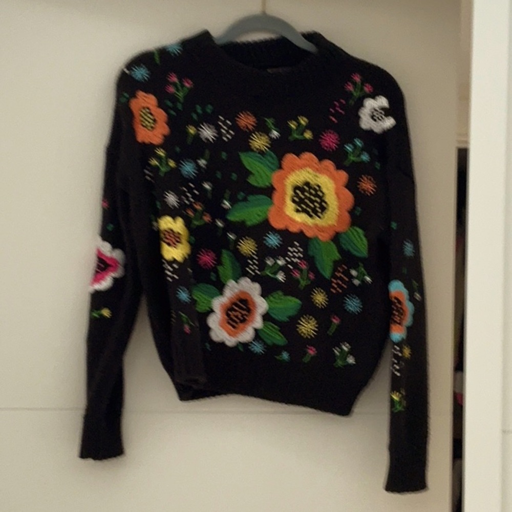 Brightly embroidered sweater cotton